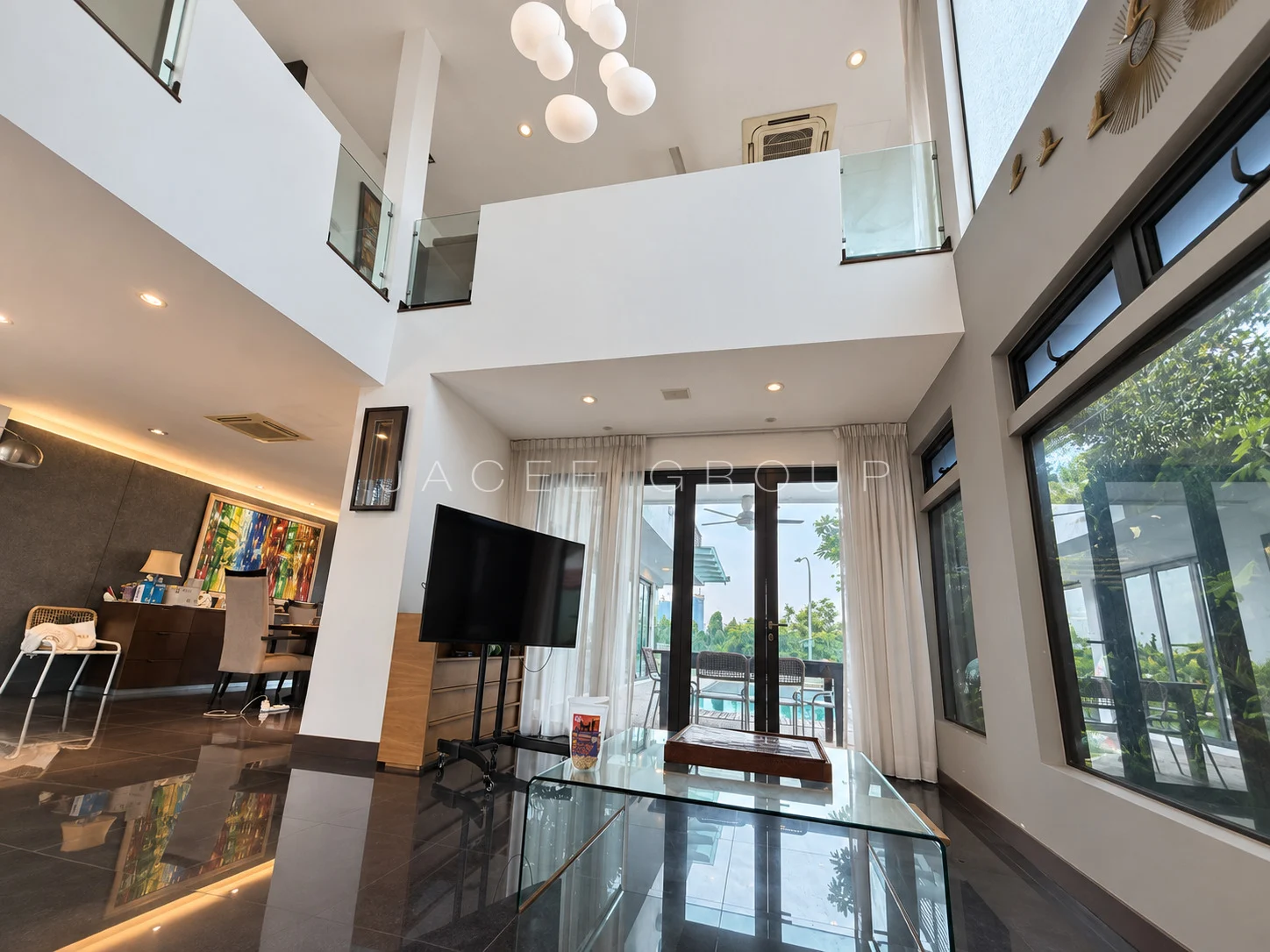 Living Hall and Upper Gallery at the Damansara Heights modern bungalow