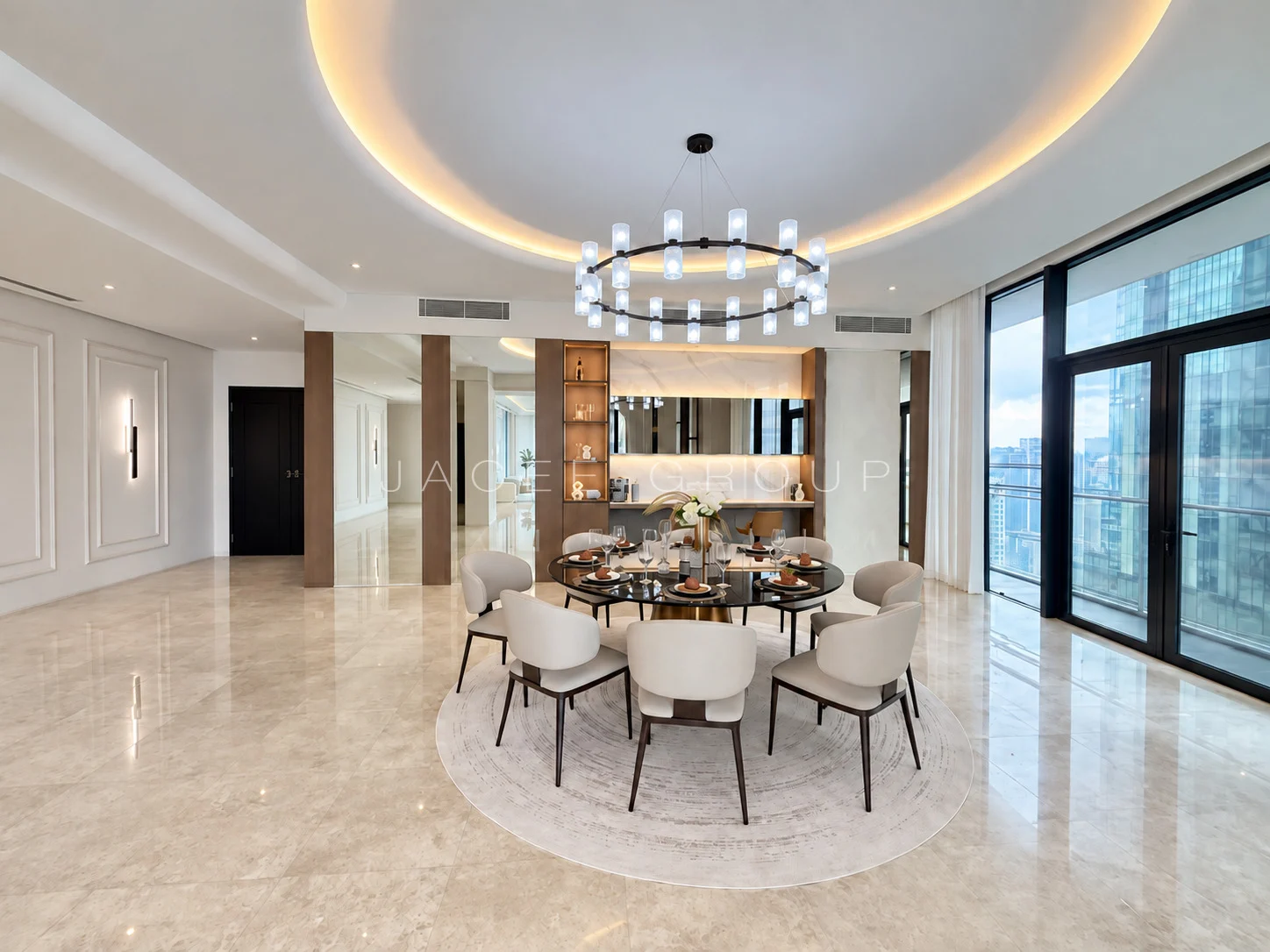 K Residence KLCC｜宽敞客餐厅与城市景观：餐厅正面