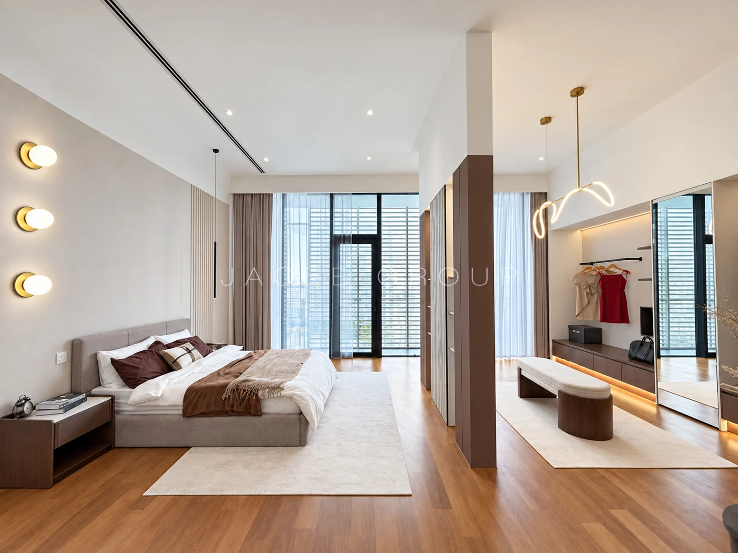 K Residence KLCC｜宽敞客餐厅与城市景观：第一间卧室全景