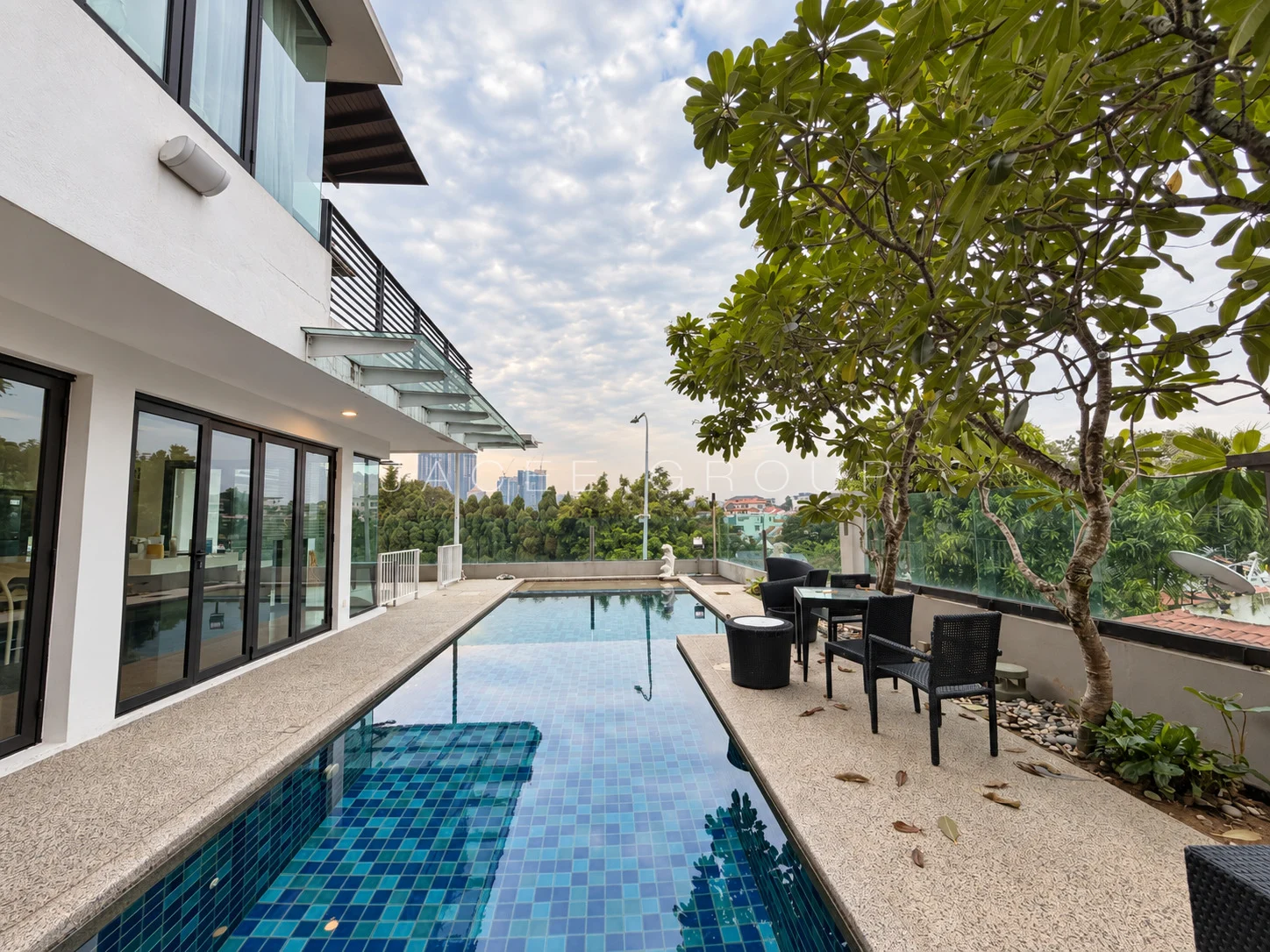 Pool Terrace and Outlook at the Damansara Heights modern bungalow