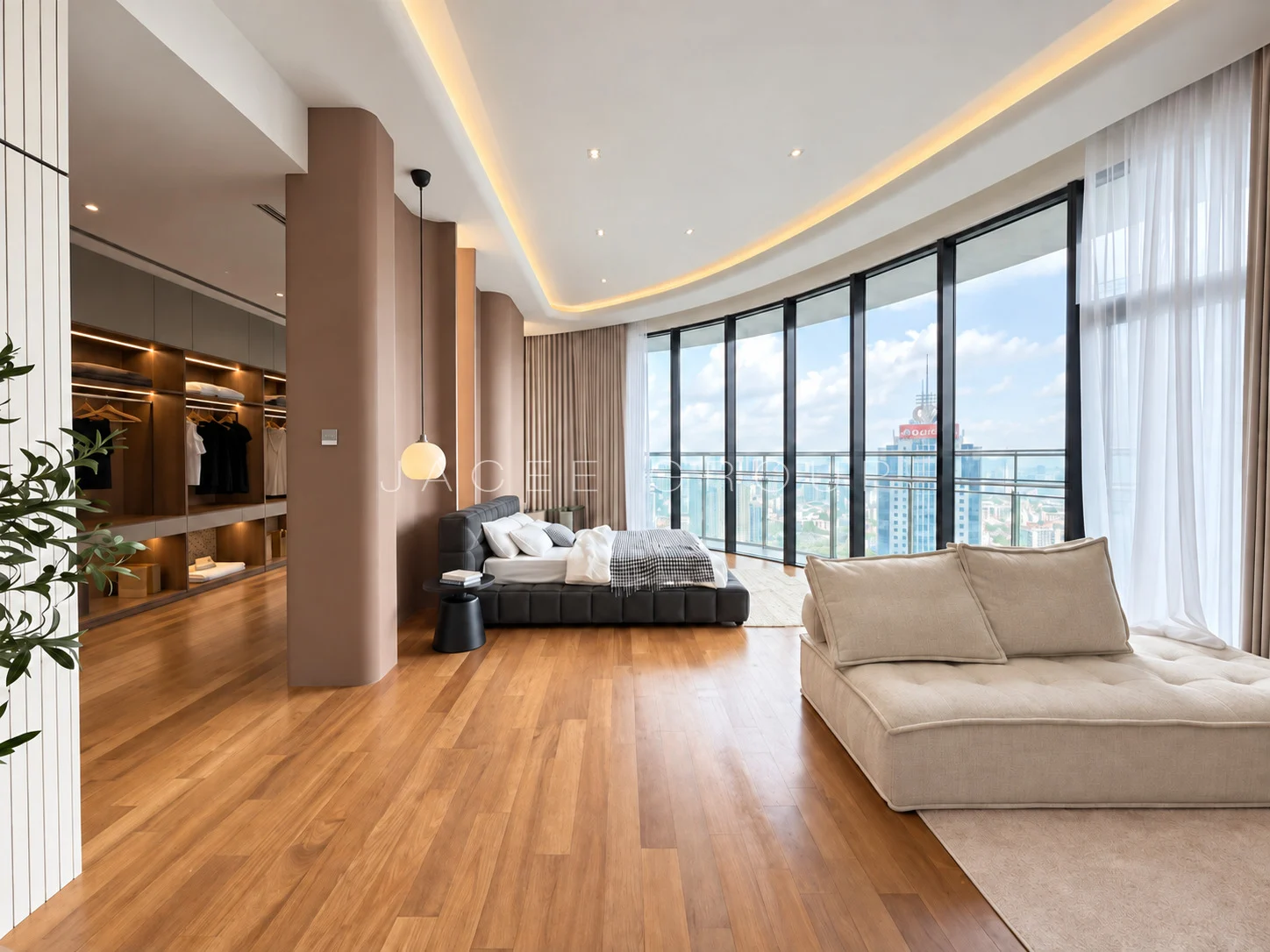 K Residence KLCC｜宽敞客餐厅与城市景观：主卧窗景