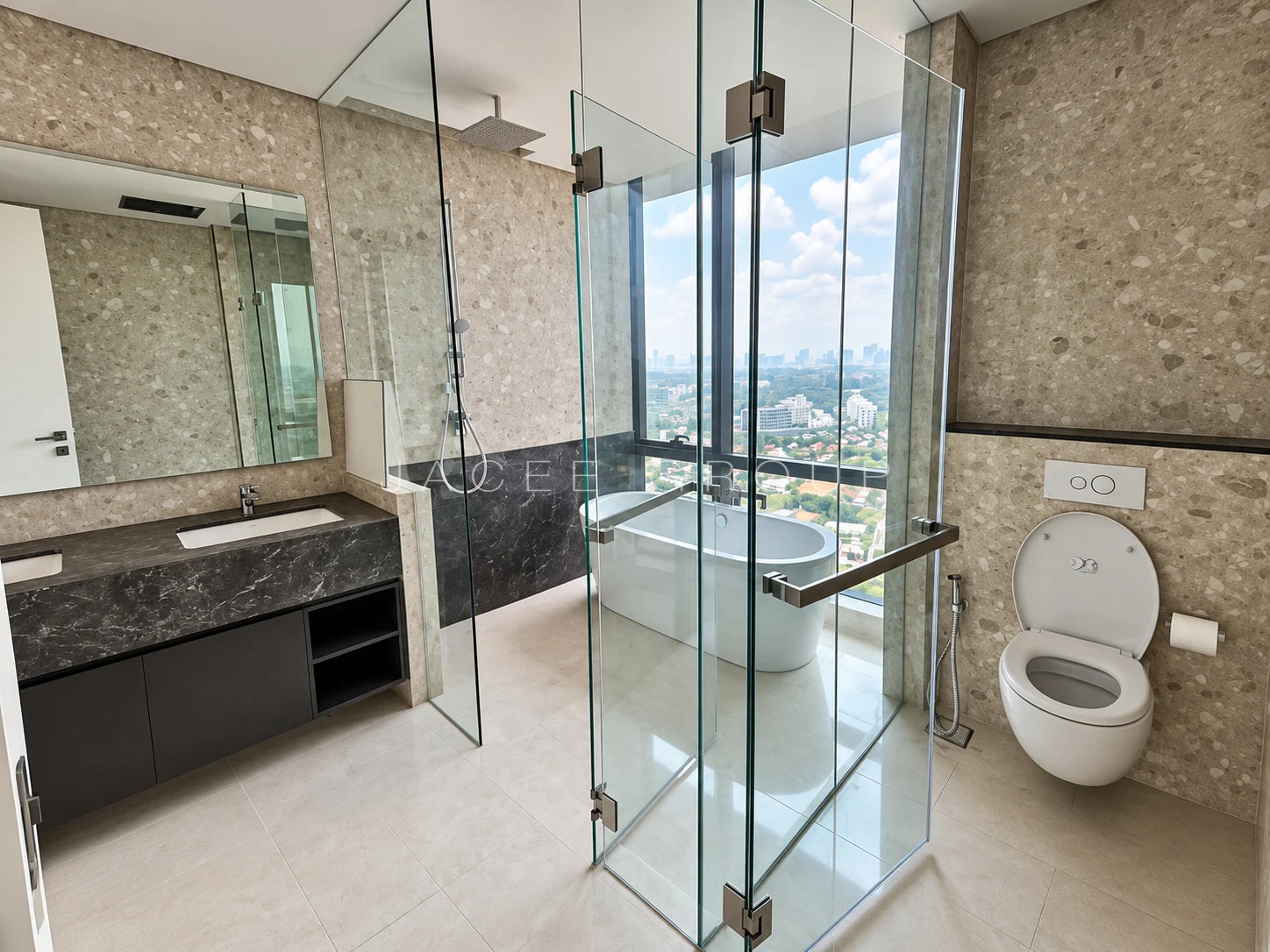 Main bathroom vanity and shower at Crown Residences Pavilion Damansara Heights, 2803 sq ft home for sale