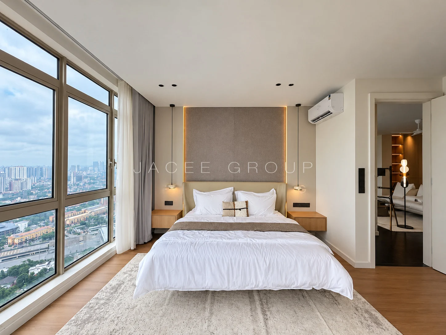 Bedroom with full height windows at MyHabitat KLCC