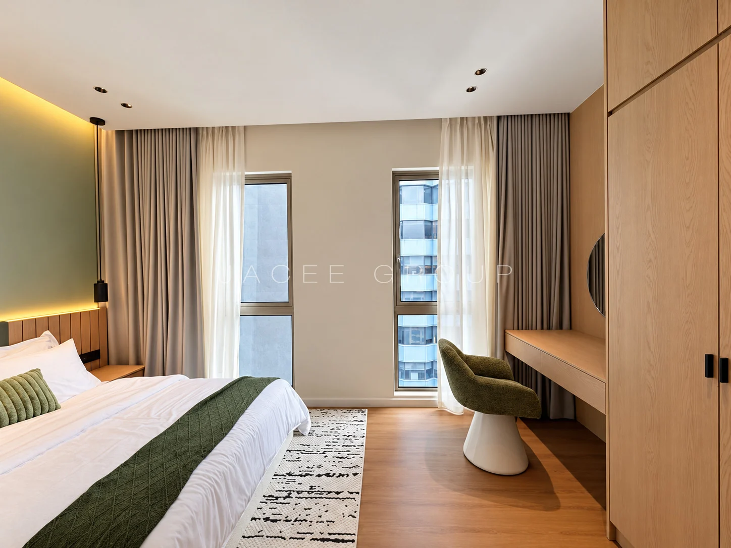 Bedroom with warm lighting at MyHabitat KLCC